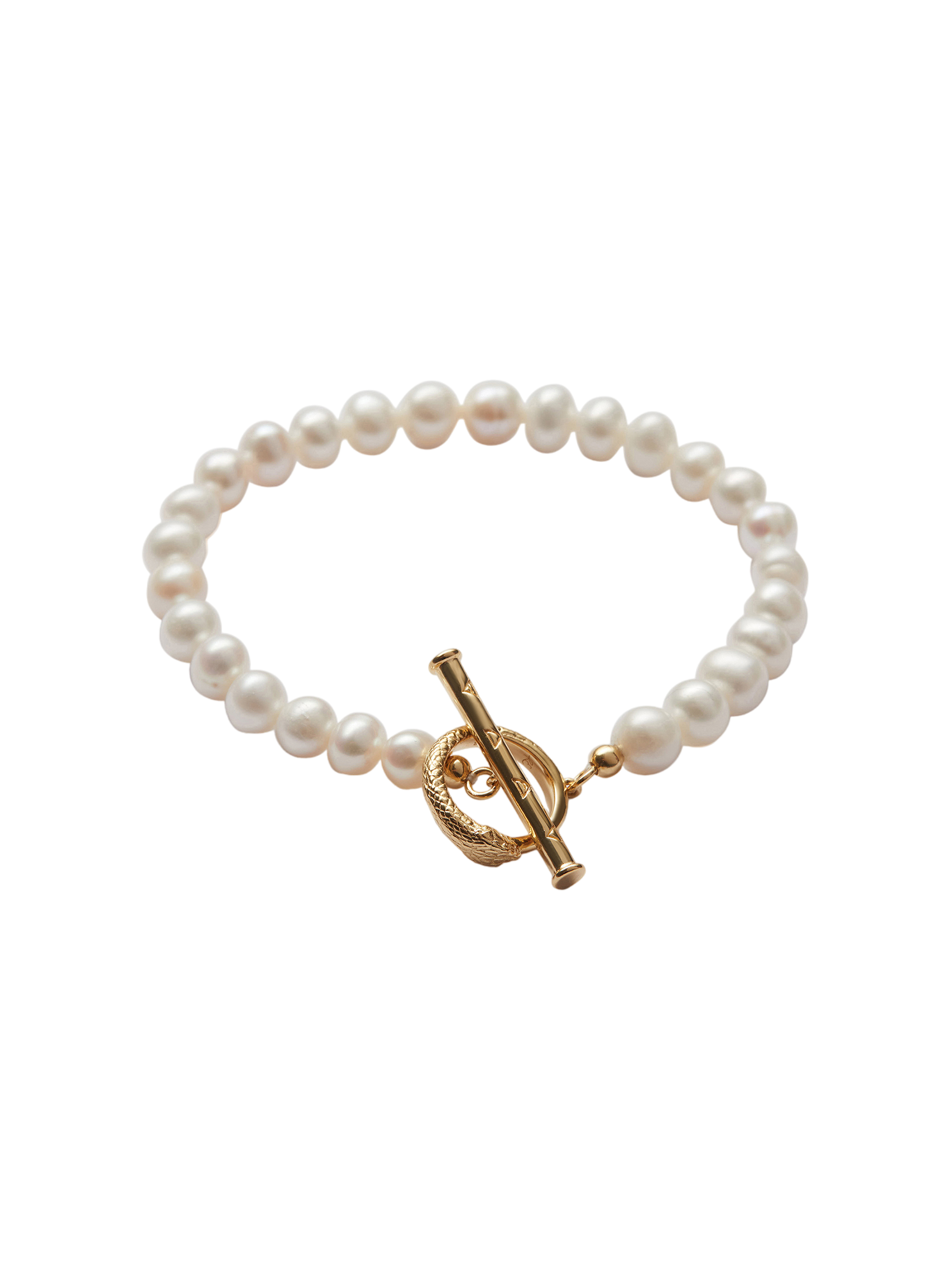 Ouroboros Pearl Bracelet In Gold Vermeil